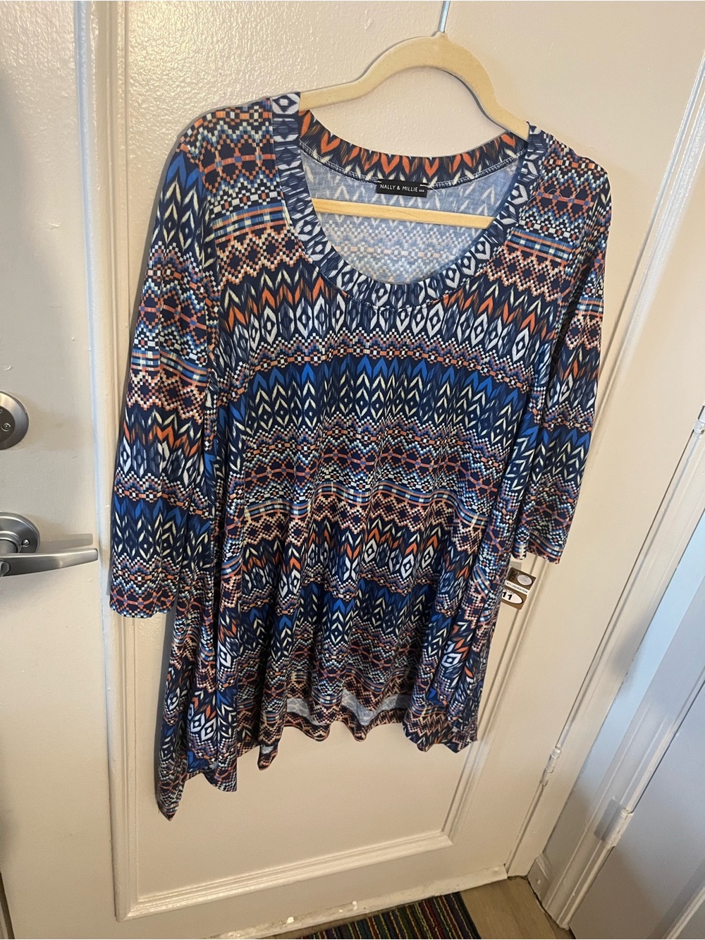 Nally & Millie Blue and Orange Geometric Scoop Neck Tunic